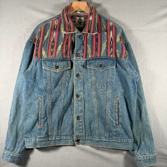 Vintage Levi's Aztec Reworked Denim Trucker Jacket Western Hippie Streetwear L